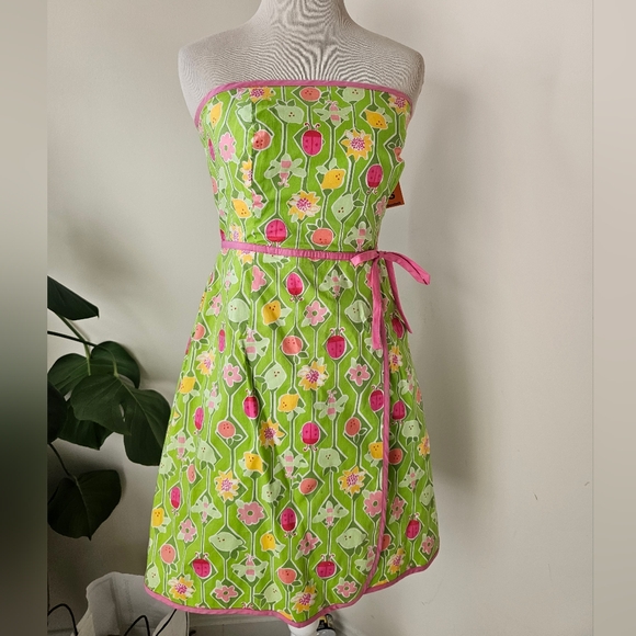Lily Pulitzer Lime Green & Pink Ladybugs Fruit Geometric Print Strapless Dress 4 - Picture 3 of 17